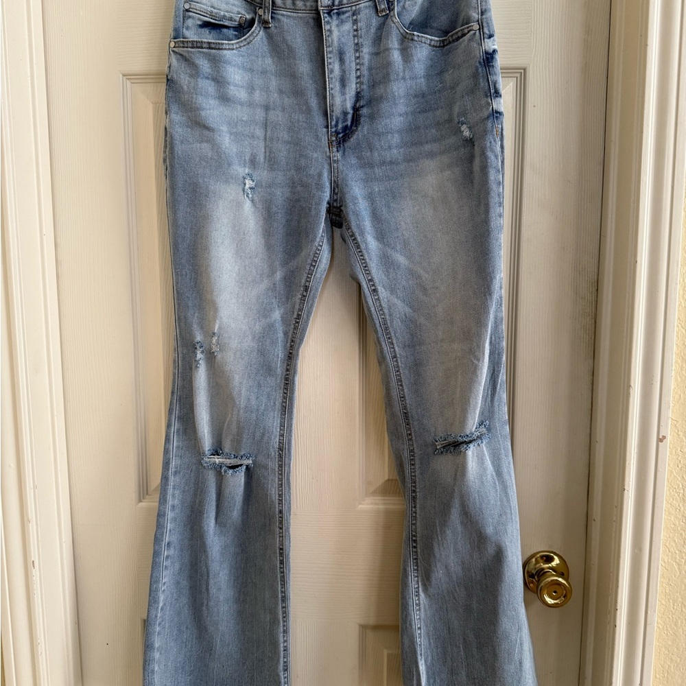 No Boundaries Light Blue Distressed Flare Jeans